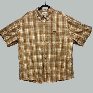 Carhartt Mens 2XL Button Down Shirt Plaid Brown Short Sleeve